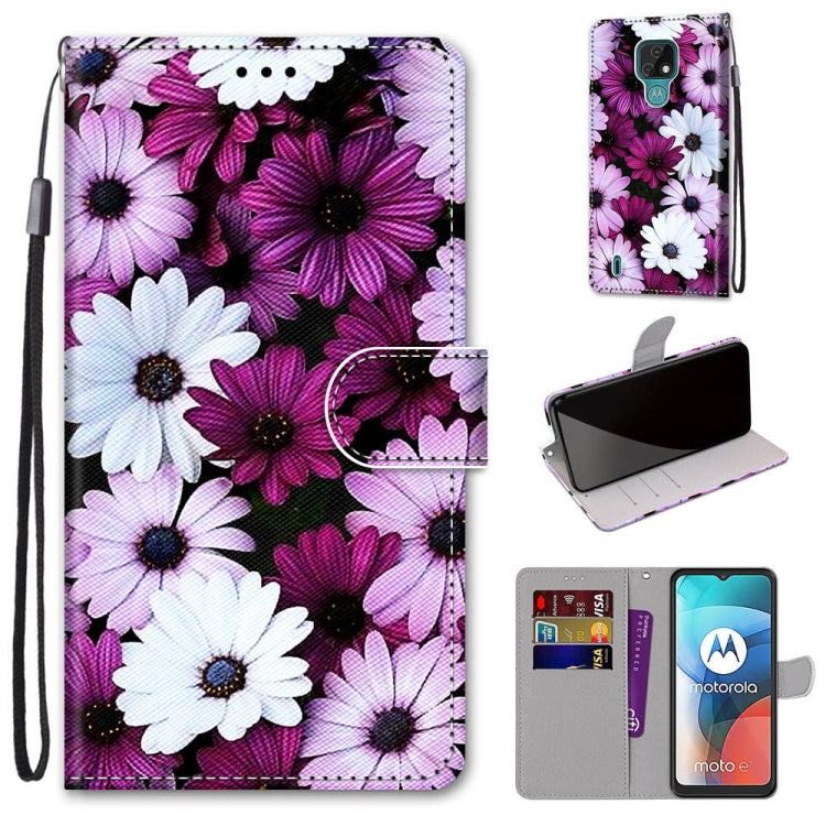 Coloured Drawing Cross Texture Horizontal Flip PU Leather Case with Holder & Card Slots & Wallet & Lanyard, For Motorola Moto E7