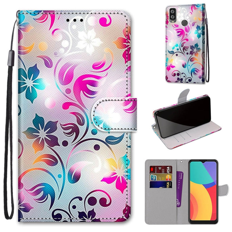 Coloured Drawing Cross Texture Horizontal Flip PU Leather Case with Holder & Card Slots & Wallet & Lanyard, For Alcatel 1L (2021)