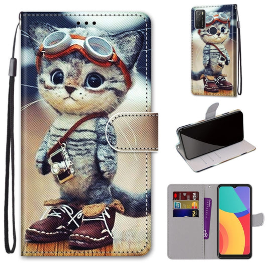 Coloured Drawing Cross Texture Horizontal Flip PU Leather Case with Holder & Card Slots & Wallet & Lanyard, For Alcatel 1S (2021)