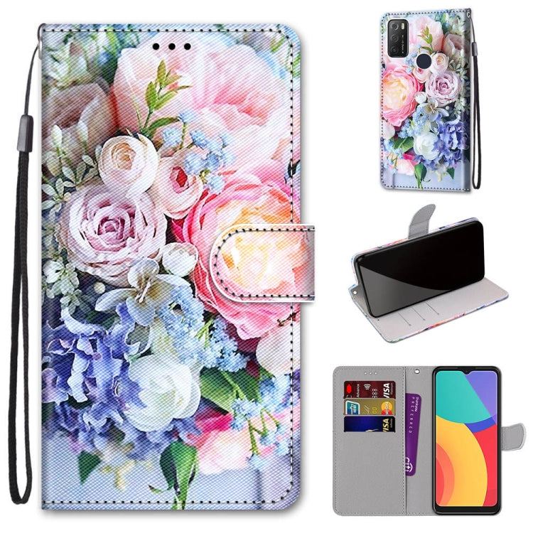 Coloured Drawing Cross Texture Horizontal Flip PU Leather Case with Holder & Card Slots & Wallet & Lanyard, For Alcatel 1S (2021)