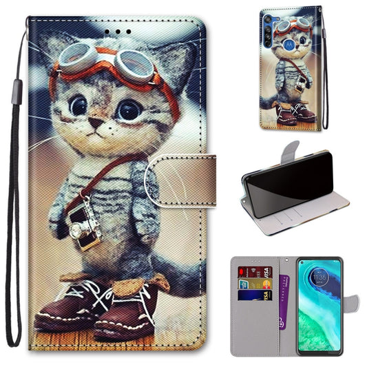 Coloured Drawing Cross Texture Horizontal Flip PU Leather Case with Holder & Card Slots & Wallet & Lanyard, For Motorola Moto G8