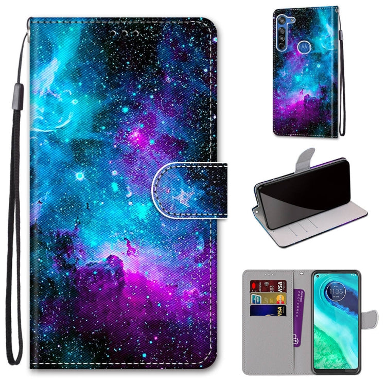 Coloured Drawing Cross Texture Horizontal Flip PU Leather Case with Holder & Card Slots & Wallet & Lanyard, For Motorola Moto G8