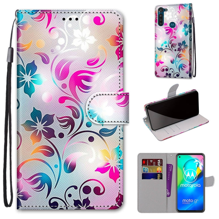 Coloured Drawing Cross Texture Horizontal Flip PU Leather Case with Holder & Card Slots & Wallet & Lanyard, For Motorola Moto G8 Power