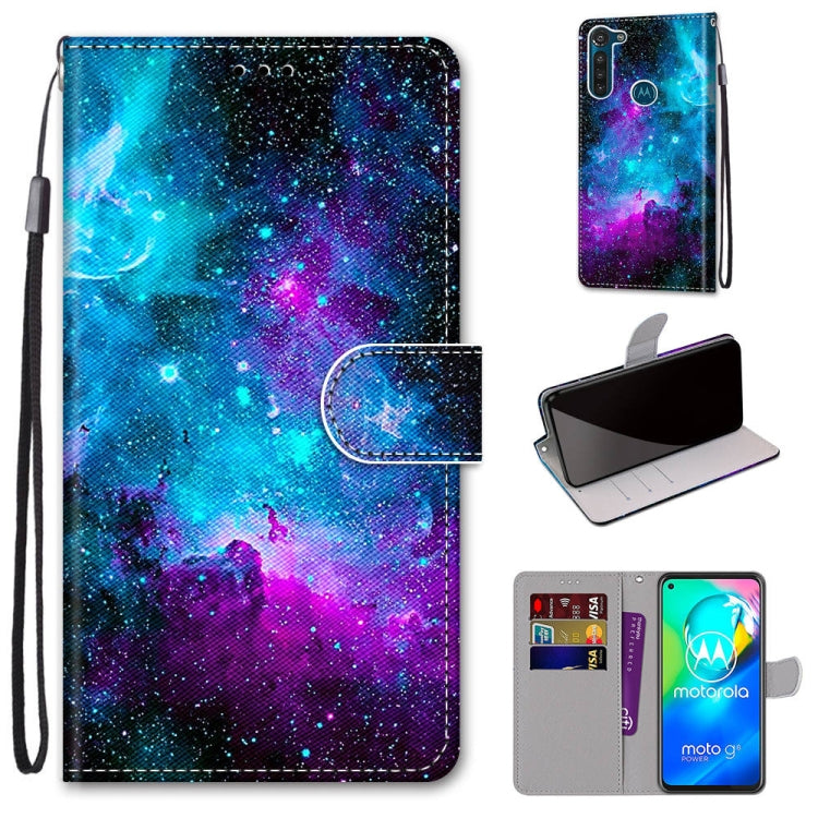 Coloured Drawing Cross Texture Horizontal Flip PU Leather Case with Holder & Card Slots & Wallet & Lanyard, For Motorola Moto G8 Power