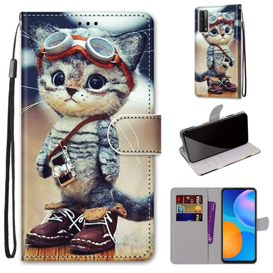 Coloured Drawing Cross Texture Horizontal Flip PU Leather Case with Holder & Card Slots & Wallet & Lanyard, For Huawei P smart 2021 / Y7a