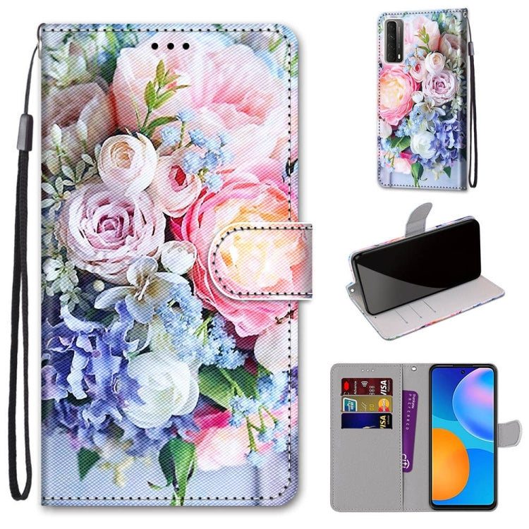 Coloured Drawing Cross Texture Horizontal Flip PU Leather Case with Holder & Card Slots & Wallet & Lanyard, For Huawei P smart 2021 / Y7a