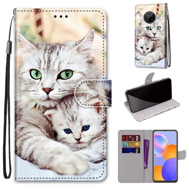 Coloured Drawing Cross Texture Horizontal Flip PU Leather Case with Holder & Card Slots & Wallet & Lanyard, For Huawei Y9a