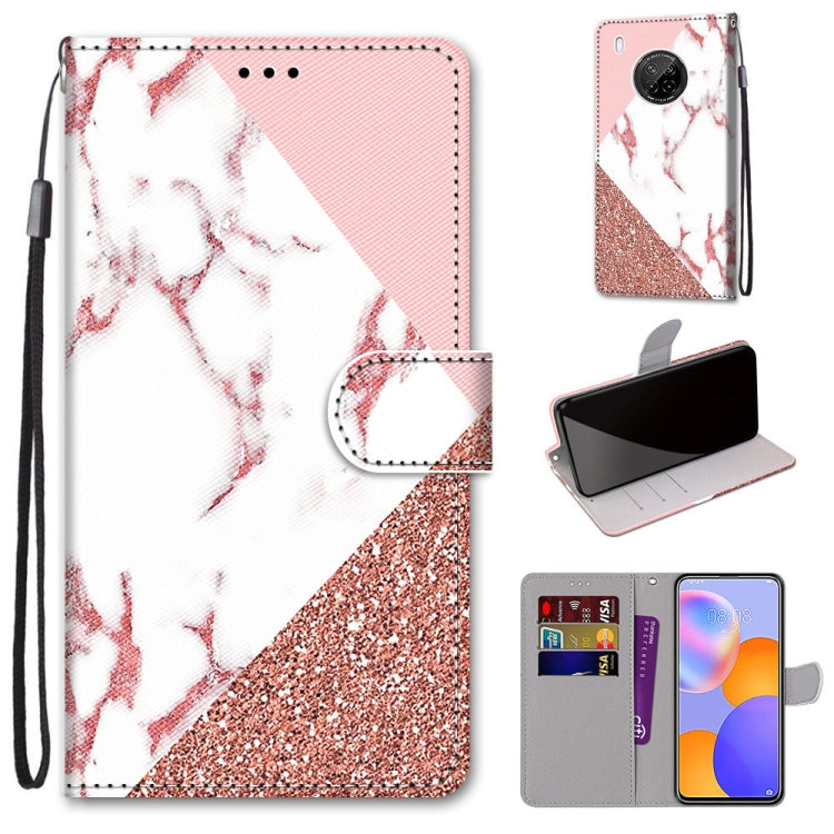 Coloured Drawing Cross Texture Horizontal Flip PU Leather Case with Holder & Card Slots & Wallet & Lanyard, For Huawei Y9a