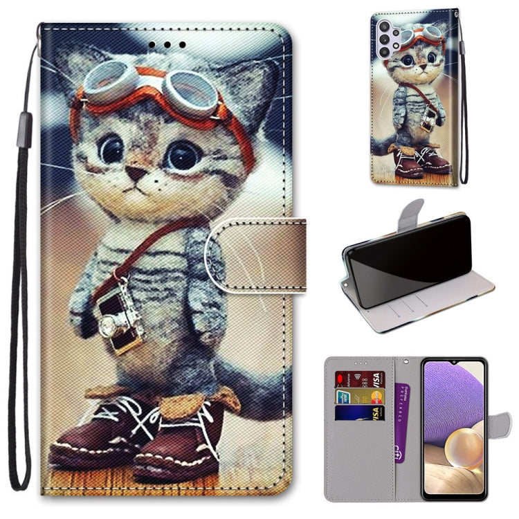 Coloured Drawing Cross Texture Horizontal Flip PU Leather Case with Holder & Card Slots & Wallet & Lanyard, For Samsung Galaxy A32 5G