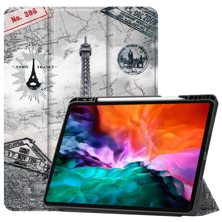 Colored Drawing Horizontal Flip TPU + PU Leather Case with Three-folding Holder & Sleep / Wake-up Function & Pen Slot, For iPad Pro 12.9 2022 / 2021