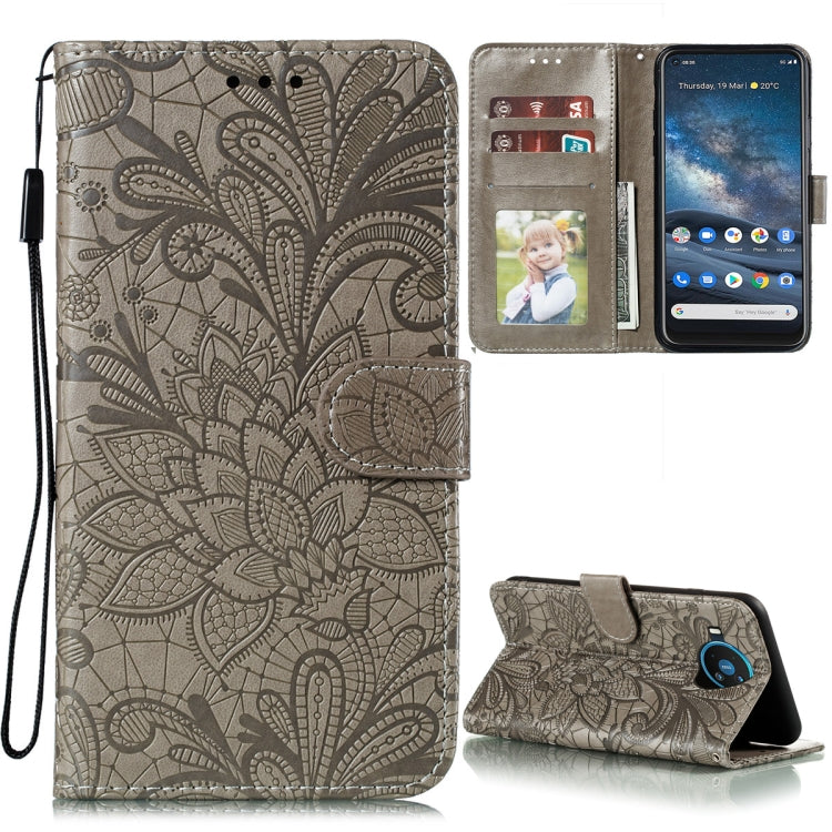 Lace Flower Embossing Pattern Horizontal Flip Leather Case with Holder & Card Slots & Wallet & Photo Frame, For Nokia 8.3 5G