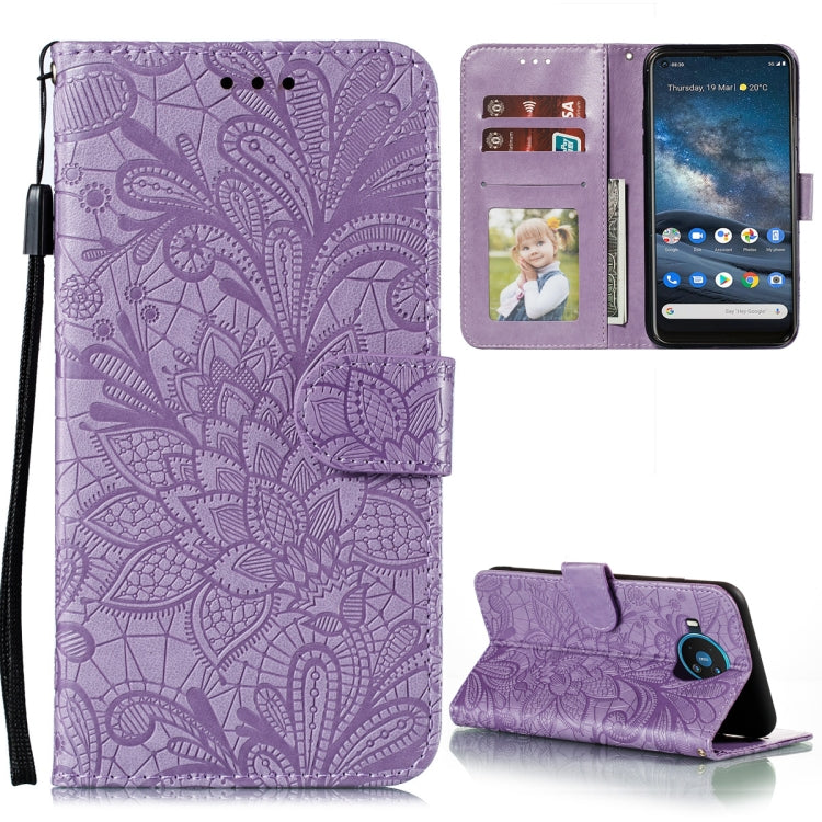 Lace Flower Embossing Pattern Horizontal Flip Leather Case with Holder & Card Slots & Wallet & Photo Frame, For Nokia 8.3 5G