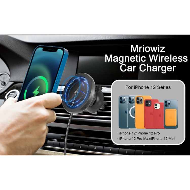 Mriowiz M-2002W 15W 360-degree Rotating MagSafe Magnetic Car Wireless Charger for iPhone 12 Series, with USB + USB-C / Type-C Data Cable, Cable Length: 1m, M-2002W