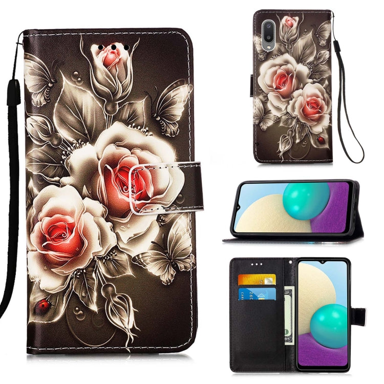 Colored Drawing Pattern Plain Weave Horizontal Flip Leather Case with Holder & Card Slot & Wallet & Lanyard, For Samsung Galaxy A02 / M02 (Global), For Samsung Galaxy A22 5G  (US Version)