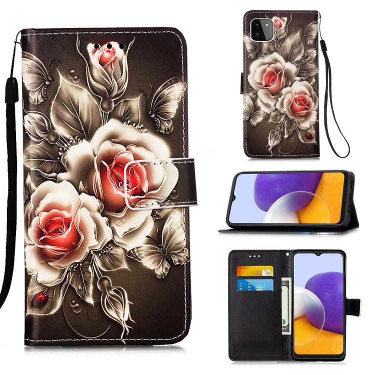 Colored Drawing Pattern Plain Weave Horizontal Flip Leather Case with Holder & Card Slot & Wallet & Lanyard, For Samsung Galaxy A02 / M02 (Global), For Samsung Galaxy A22 5G  (US Version)