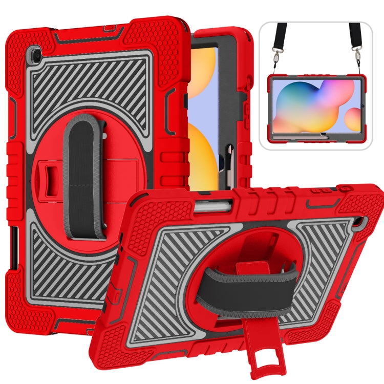 360 Degree Rotation Contrast Color Shockproof Silicone + PC Case with Holder & Hand Grip Strap & Shoulder Strap, For iPad 9.7 2018 / 2017, For iPad 10.2 2021 / 2020 / 2019, For iPad 10.9 / Pro 11 2020 / 2021 / 2018