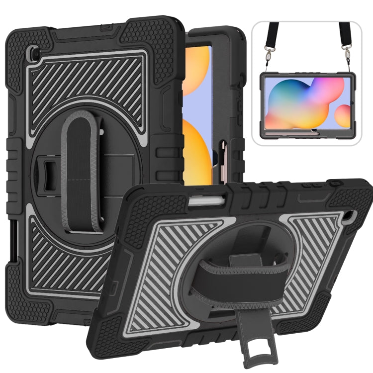 360 Degree Rotation Contrast Color Shockproof Silicone + PC Case with Holder & Hand Grip Strap & Shoulder Strap, For iPad 9.7 2018 / 2017, For iPad 10.2 2021 / 2020 / 2019, For iPad 10.9 / Pro 11 2020 / 2021 / 2018