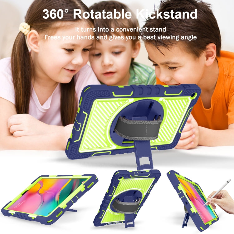 360 Degree Rotation Contrast Color Shockproof Silicone + PC Case with Holder & Hand Grip Strap & Shoulder Strap, For Samsung Galaxy Tab A 10.1 2019 T515, For Samsung Galaxy Tab A 8.0 2019 T290, For Samsung Galaxy Tab A 8.4 2020 T307