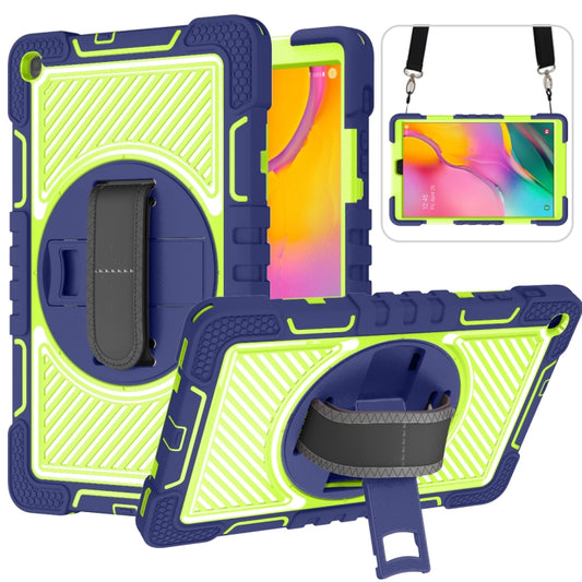 360 Degree Rotation Contrast Color Shockproof Silicone + PC Case with Holder & Hand Grip Strap & Shoulder Strap, For Samsung Galaxy Tab A 10.1 2019 T515, For Samsung Galaxy Tab A 8.0 2019 T290, For Samsung Galaxy Tab A 8.4 2020 T307