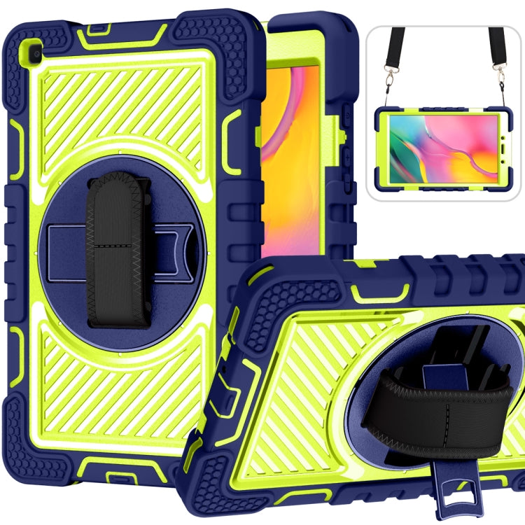 360 Degree Rotation Contrast Color Shockproof Silicone + PC Case with Holder & Hand Grip Strap & Shoulder Strap, For Samsung Galaxy Tab A 10.1 2019 T515, For Samsung Galaxy Tab A 8.0 2019 T290, For Samsung Galaxy Tab A 8.4 2020 T307