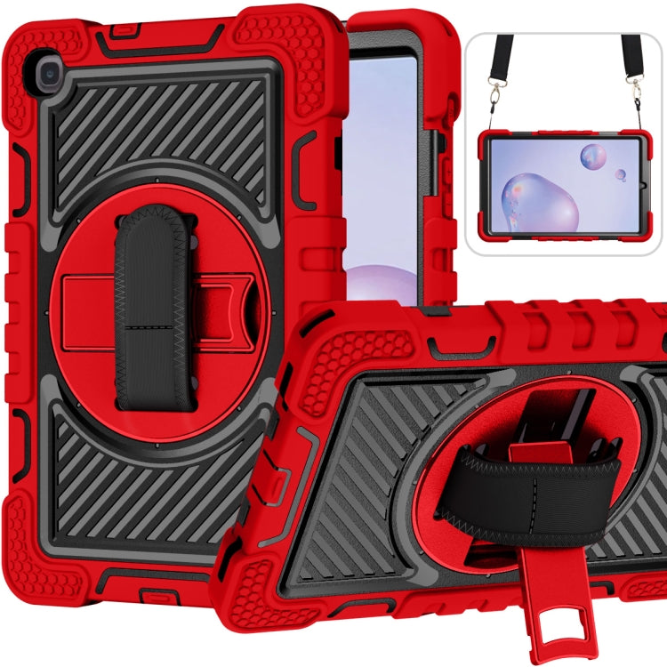 360 Degree Rotation Contrast Color Shockproof Silicone + PC Case with Holder & Hand Grip Strap & Shoulder Strap, For Samsung Galaxy Tab A 10.1 2019 T515, For Samsung Galaxy Tab A 8.0 2019 T290, For Samsung Galaxy Tab A 8.4 2020 T307