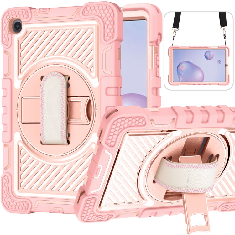 360 Degree Rotation Contrast Color Shockproof Silicone + PC Case with Holder & Hand Grip Strap & Shoulder Strap, For Samsung Galaxy Tab S6 Lite P610/P615, For Samsung Galaxy Tab A 10.1 2019 T515, For Samsung Galaxy Tab A 8.0 2019 T290������������������...