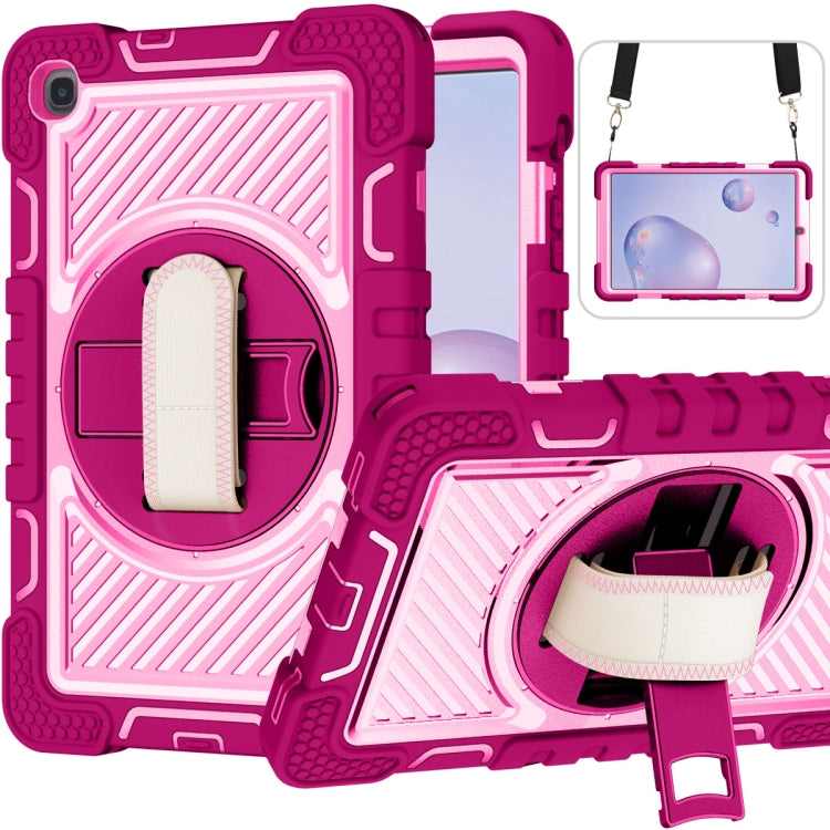 360 Degree Rotation Contrast Color Shockproof Silicone + PC Case with Holder & Hand Grip Strap & Shoulder Strap, For Samsung Galaxy Tab S6 Lite P610/P615, For Samsung Galaxy Tab A 10.1 2019 T515, For Samsung Galaxy Tab A 8.0 2019 T290������������������...