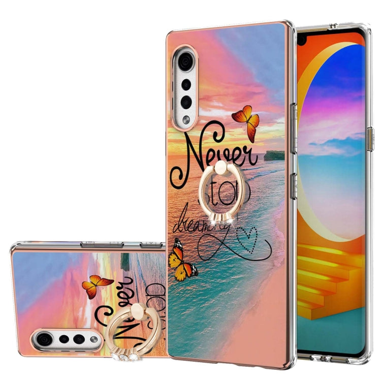 Electroplating Pattern IMD TPU Shockproof Case with Rhinestone Ring Holder, For LG Stylo 7 4G, For LG Stylo 7 5G, For LG Velvet 4G / Velvet 5G / G9