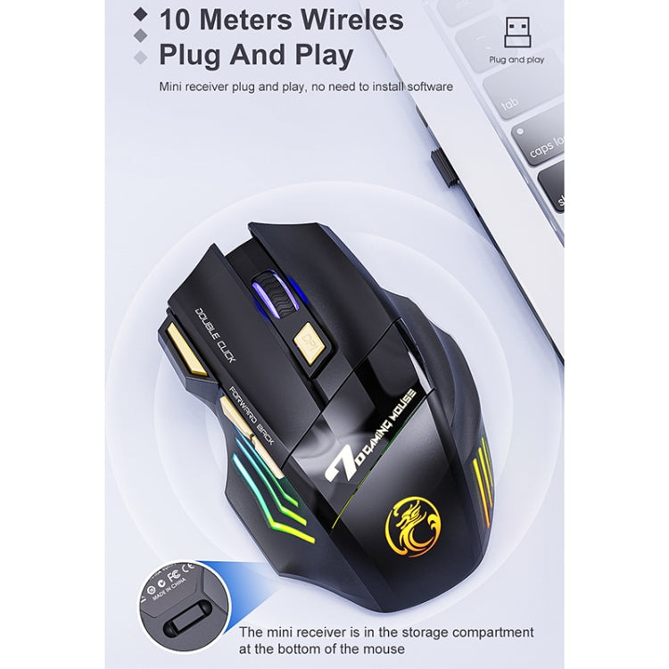 iMICE GW-X7 7-button Silent Rechargeable Wireless Gaming Mouse with Colorful RGB Lights, GW-X7 2.4G