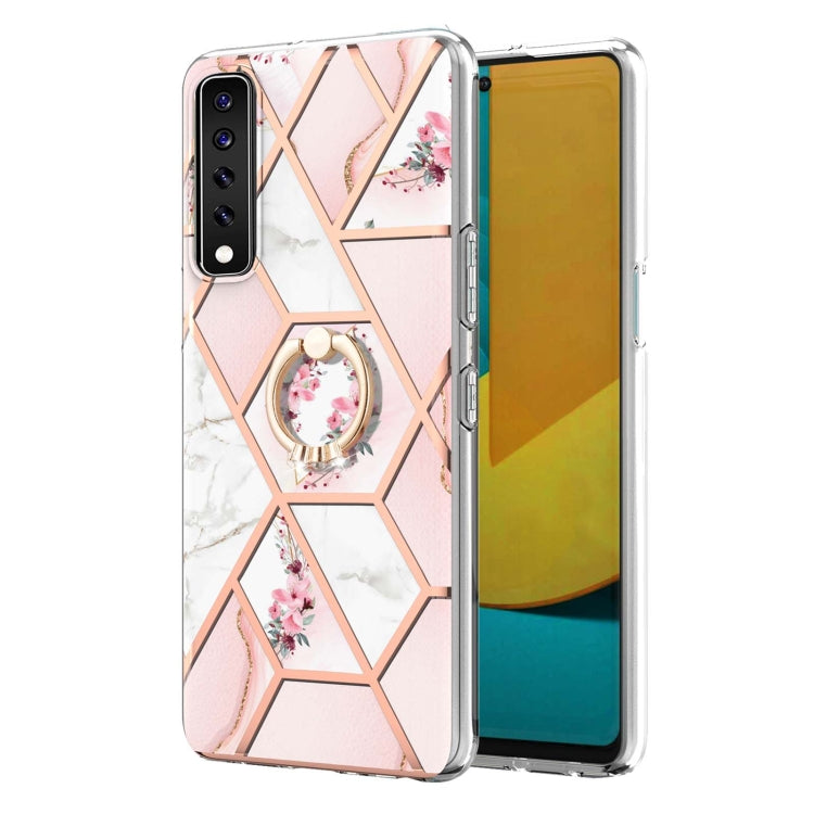 Electroplating Splicing Marble Flower Pattern TPU Shockproof Case with Rhinestone Ring Holder, For LG Stylo 7, For LG Stylo 7 5G, For LG Velvet, For LG Velvet 5G