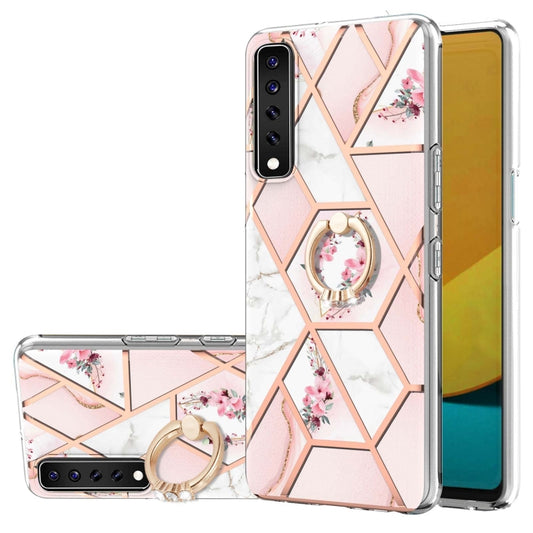 Electroplating Splicing Marble Flower Pattern TPU Shockproof Case with Rhinestone Ring Holder, For LG Stylo 7, For LG Stylo 7 5G, For LG Velvet, For LG Velvet 5G