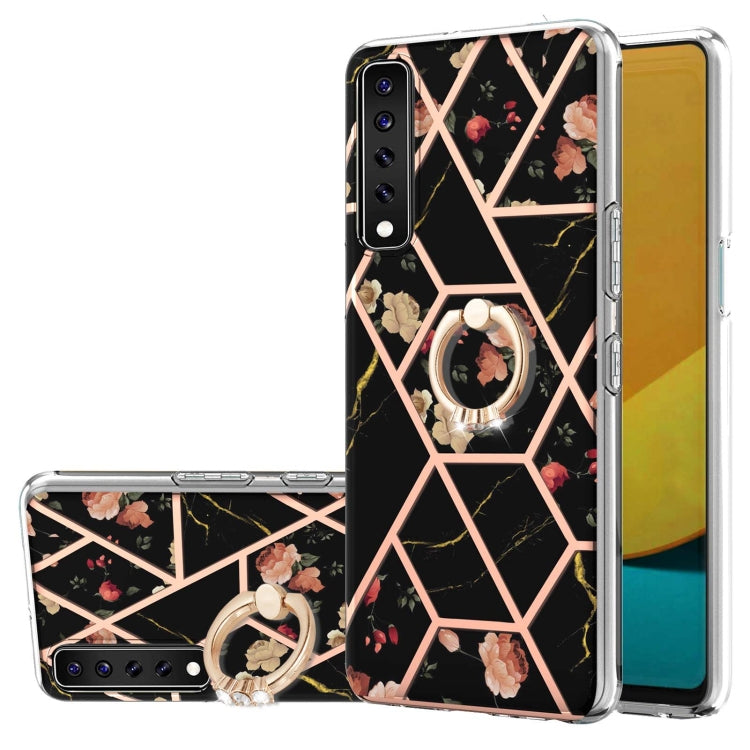 Electroplating Splicing Marble Flower Pattern TPU Shockproof Case with Rhinestone Ring Holder, For LG Stylo 7, For LG Stylo 7 5G, For LG Velvet, For LG Velvet 5G