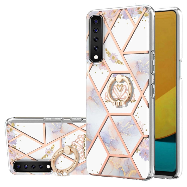 Electroplating Splicing Marble Flower Pattern TPU Shockproof Case with Rhinestone Ring Holder, For LG Stylo 7, For LG Stylo 7 5G, For LG Velvet, For LG Velvet 5G