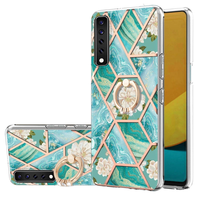 Electroplating Splicing Marble Flower Pattern TPU Shockproof Case with Rhinestone Ring Holder, For LG Stylo 7, For LG Stylo 7 5G, For LG Velvet, For LG Velvet 5G