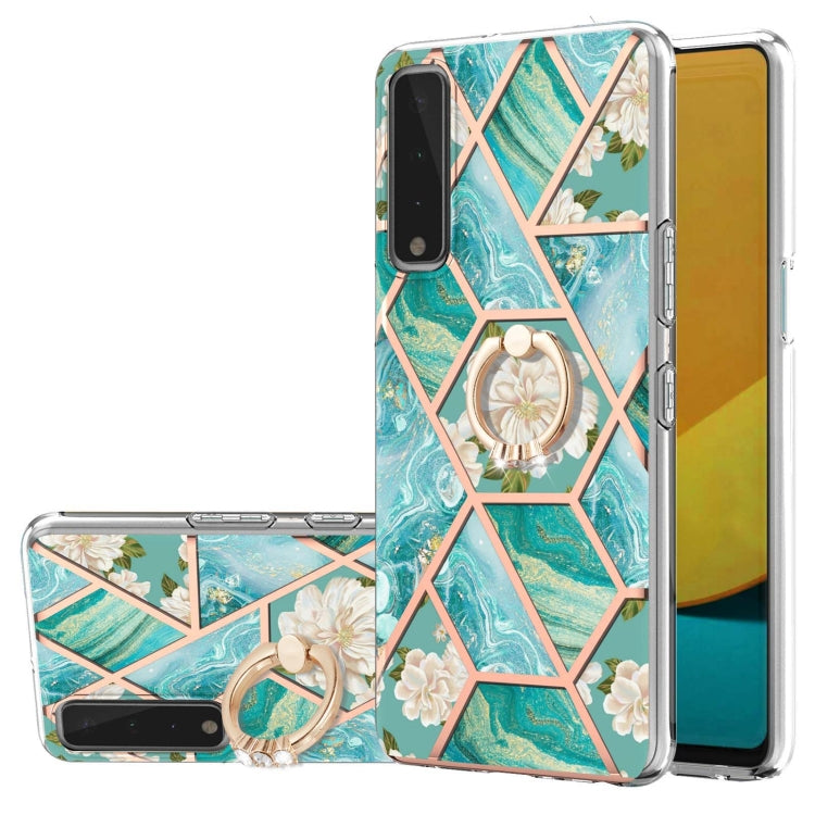 Electroplating Splicing Marble Flower Pattern TPU Shockproof Case with Rhinestone Ring Holder, For LG Stylo 7, For LG Stylo 7 5G, For LG Velvet, For LG Velvet 5G