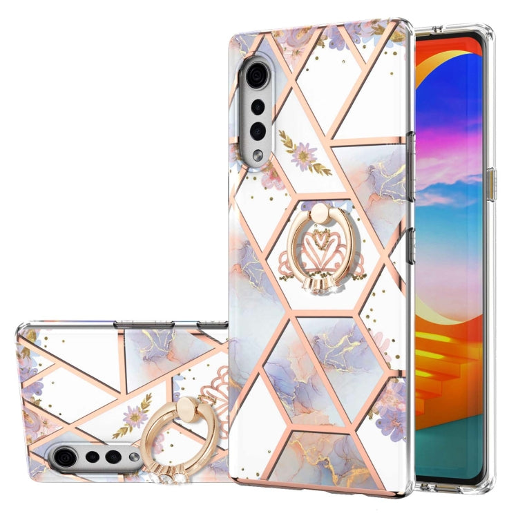 Electroplating Splicing Marble Flower Pattern TPU Shockproof Case with Rhinestone Ring Holder, For LG Stylo 7, For LG Stylo 7 5G, For LG Velvet, For LG Velvet 5G