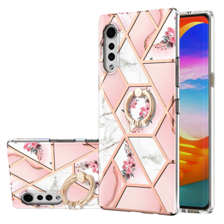 Electroplating Splicing Marble Flower Pattern TPU Shockproof Case with Rhinestone Ring Holder, For LG Stylo 7, For LG Stylo 7 5G, For LG Velvet, For LG Velvet 5G