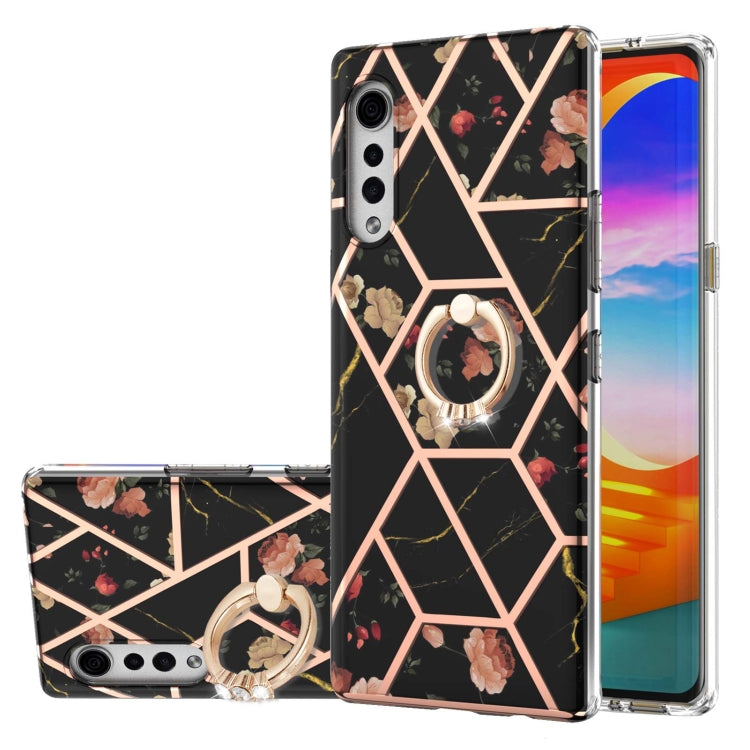 Electroplating Splicing Marble Flower Pattern TPU Shockproof Case with Rhinestone Ring Holder, For LG Stylo 7, For LG Stylo 7 5G, For LG Velvet, For LG Velvet 5G