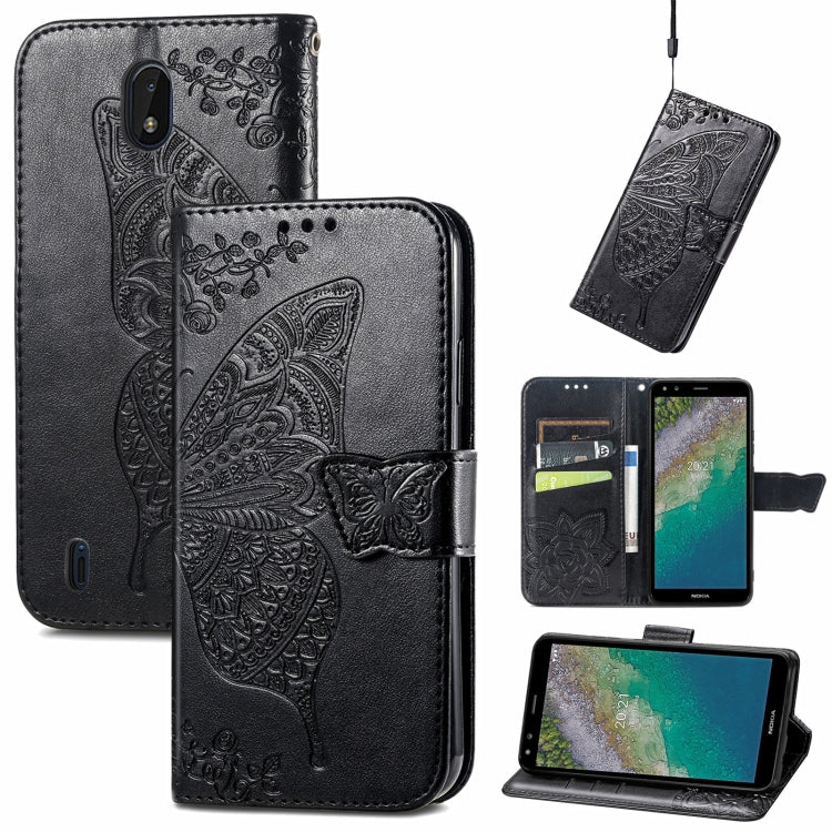 Butterfly Love Flowers Embossed Horizontal Flip Leather Case with Holder & Card Slots & Wallet & Lanyard, For Nokia C01 Plus, For Nokia XR20, For Oukitel C21, For OnePlus Nord 2 5G