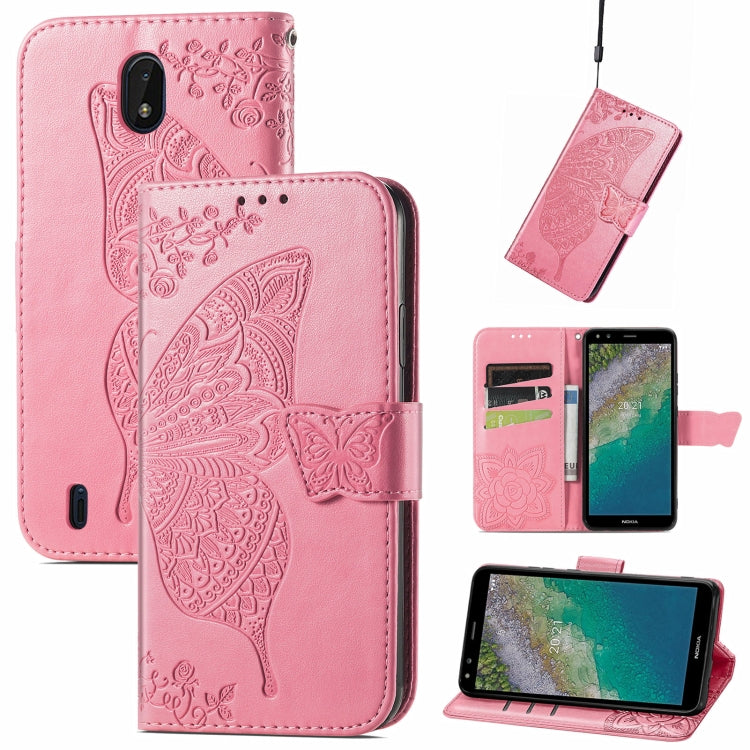 Butterfly Love Flowers Embossed Horizontal Flip Leather Case with Holder & Card Slots & Wallet & Lanyard, For Nokia C01 Plus, For Nokia XR20, For Oukitel C21, For OnePlus Nord 2 5G