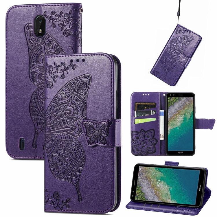 Butterfly Love Flowers Embossed Horizontal Flip Leather Case with Holder & Card Slots & Wallet & Lanyard, For Nokia C01 Plus, For Nokia XR20, For Oukitel C21, For OnePlus Nord 2 5G