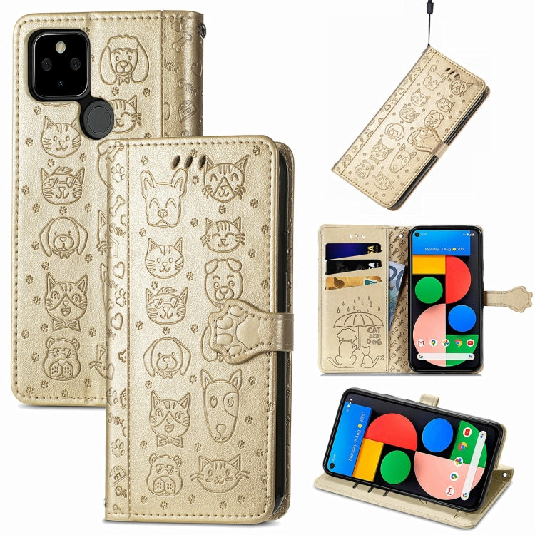 Lovely Cat and Dog Embossing Pattern Horizontal Flip Leather Case , with Holder & Card Slots & Wallet & Cartoon Clasp & Lanyard, For Google Pixel 5a 5G, For LG Velvet 2 Pro, For Motorola Edge 20 Pro, For OPPO Reno6 Z