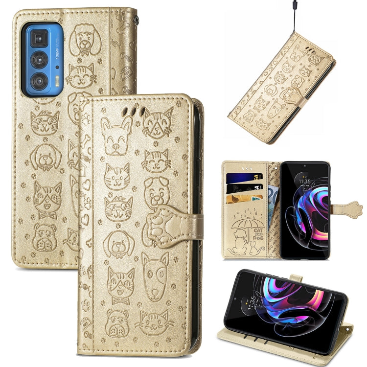 Lovely Cat and Dog Embossing Pattern Horizontal Flip Leather Case , with Holder & Card Slots & Wallet & Cartoon Clasp & Lanyard, For Google Pixel 5a 5G, For LG Velvet 2 Pro, For Motorola Edge 20 Pro, For OPPO Reno6 Z