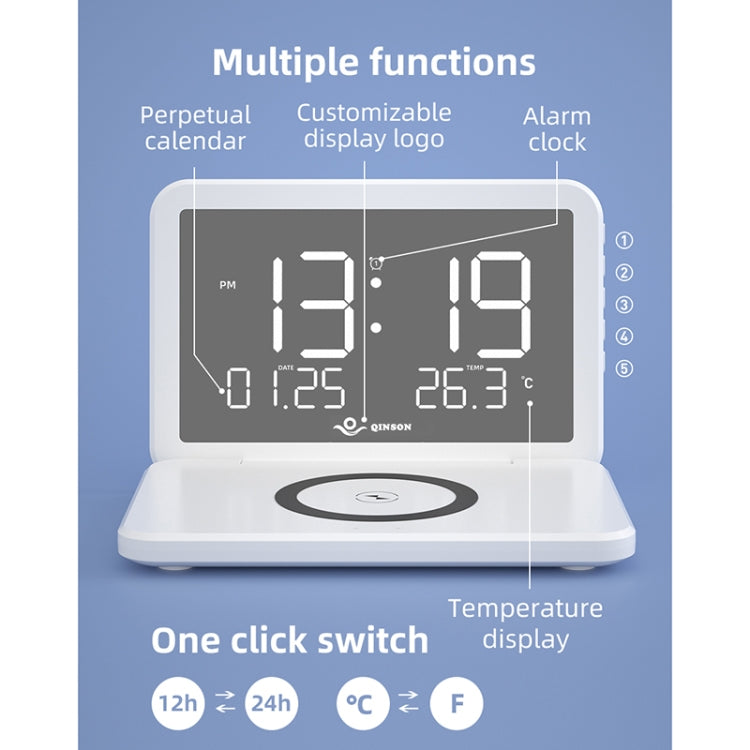 SY-118 15W Foldable Mirror Surface Perpetual Desk Calendar Clock Wireless Charger with Alarm Clock & Three-level Brightness Adjustable Function, SY-118 Black, SY-118 White