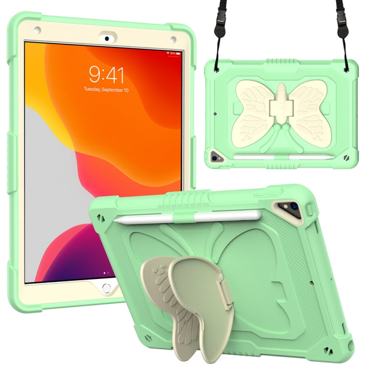 Beige PC + Silicone Anti-drop Protective Case with Butterfly Shape Holder & Pen Slot, For iPad 9.7 2018 & 2017 / Pro 9.7 inch / Air 2 / 6, For iPad 10.2 2021 & 2020 & 2019 / Air 3 10.5 inch, For iPad 10.2 2020 & 2019 / Air 3 10.5 inch