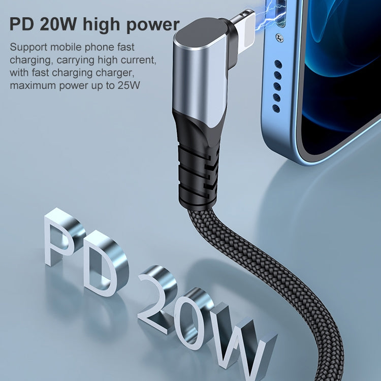 6A PD 20W USB-C / Type-C to 8 Pin Elbow Mobile Phone Data Cable, 1m, 2m