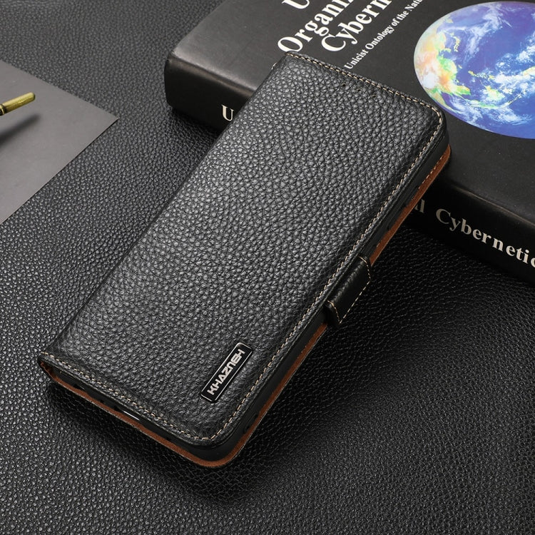 KHAZNEH Side-Magnetic Litchi Genuine Leather RFID Case
