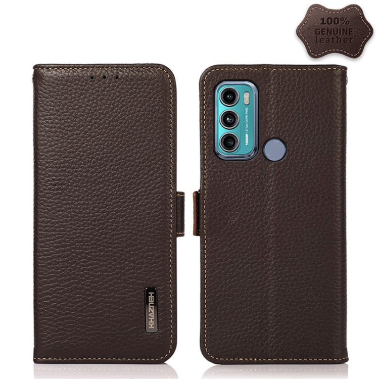 KHAZNEH Side-Magnetic Litchi Genuine Leather RFID Case, For Motorola Moto G60 / G40 Fusion, For Motorola Moto G60S, For Sony Xperia 1 III, For Sony Xperia 5 III, For Sony Xperia 10 III, For Sony Xperia Pro-I, For vivo Y76s 5G, For Google Pixel 6 Pro