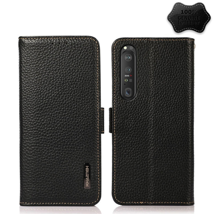 KHAZNEH Side-Magnetic Litchi Genuine Leather RFID Case, For Motorola Moto G60 / G40 Fusion, For Motorola Moto G60S, For Sony Xperia 1 III, For Sony Xperia 5 III, For Sony Xperia 10 III, For Sony Xperia Pro-I, For vivo Y76s 5G, For Google Pixel 6 Pro