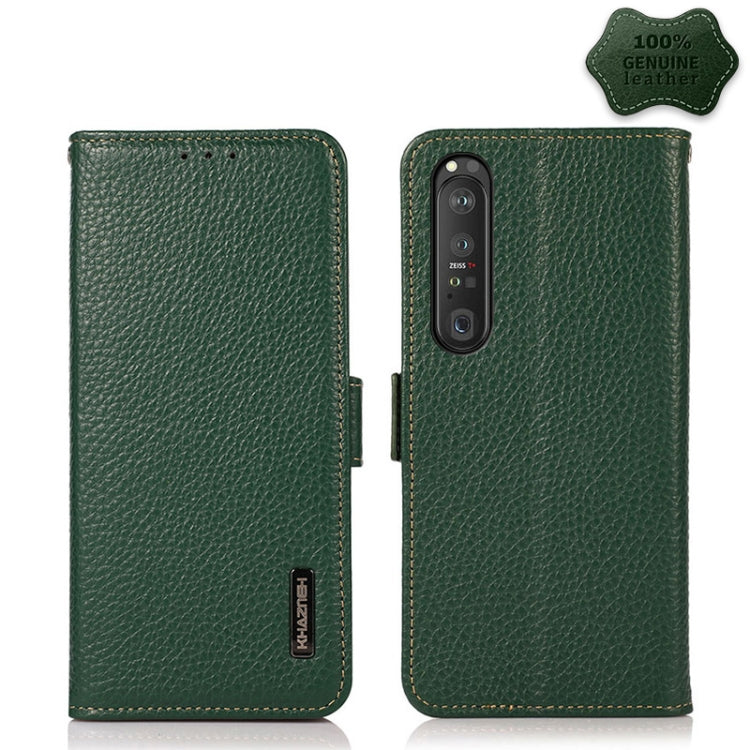 KHAZNEH Side-Magnetic Litchi Genuine Leather RFID Case, For Motorola Moto G60 / G40 Fusion, For Motorola Moto G60S, For Sony Xperia 1 III, For Sony Xperia 5 III, For Sony Xperia 10 III, For Sony Xperia Pro-I, For vivo Y76s 5G, For Google Pixel 6 Pro